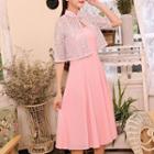 Set: Lace Jacket + Spaghetti Strap A-line Midi Dress