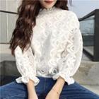 3/4-sleeve Mock Neck Lace Top