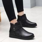 Genuine Leather Buckle Platform Ankle Boots