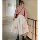 Long-sleeve Shirt / Midi Flower Print A-line Skirt