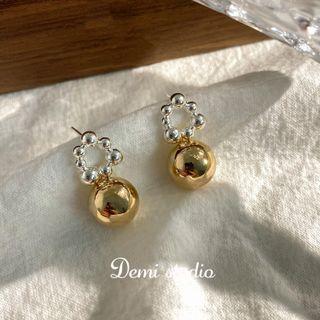 Circle Drop Earring 1 Pair - Silver & Gold - One Size