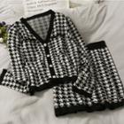 Houndstooth Single Breasted Cardigan / Houndstooth Skinny Skirt Black - One Size