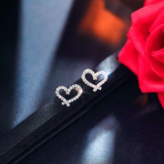 Rhinestone Heart Earring 925 Sterling Silver - Silver - One Size