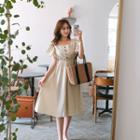 Button-front Ruffle-sleeve Gingham A-line Dress
