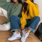 Balloon-sleeve Boxy Chunky-knit Top