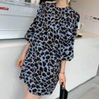 Leopard Print Lantern-sleeve Mini T-shirt Dress