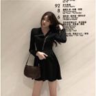 Asymmetric Zip-up Long-sleeve Mini A-line Dress Black - One Size