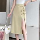 High-waist Bow-accent Slit Midi Skirt