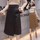 Faux Leather Asymmetric Hem Midi A-line Skirt
