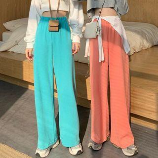 Plain Loose-fit Sports Wide-leg Pants