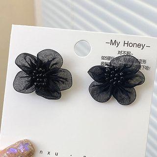 Flower Mesh Earring 1 Pair - 01 - Black - One Size