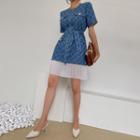 Zip-up Denim Dress With Sash Blue - One Size