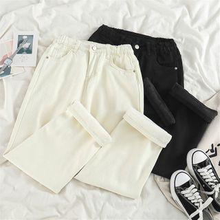 Plain Fleece-lined Straight-leg Jeans
