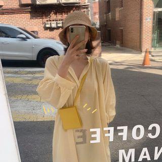 V Collar Split Plaid Shirt Dress As Shown In Figure - One Size