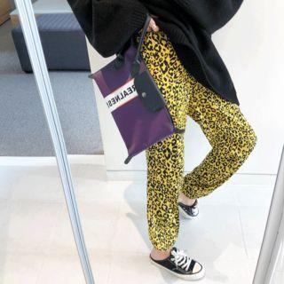 Elasticized-waist Wide-fit Leopard Pants