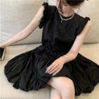 Sleeveless Frill Trim Tiered Mini A-line Dress