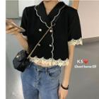 Short-sleeve Lace Trim Double-breasted Shirt