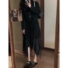 Distressed Irregular Mesh Midi A-line Skirt Black - One Size