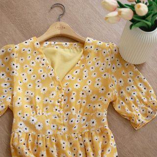 V-neck Floral Maxi Tiered Dress Yellow - One Size