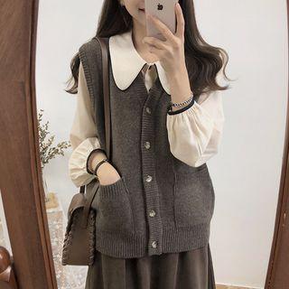 Pocket Front Knit Vest Brown - One Size