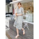 Frill-hem Tie-front Floral Midi Dress