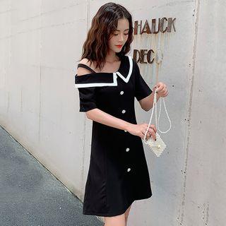 Asymmetric Cold-shoulder A-line Dress