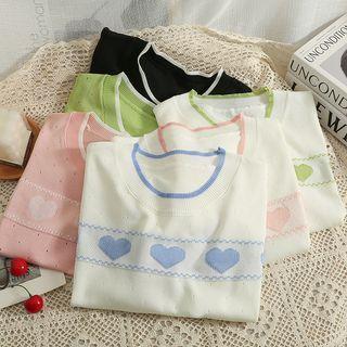 Contrasted Heart-print Crop T-shirt In 6 Colors