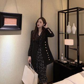 Star Print Long-sleeve A-line Midi Dress / Single-breasted Coat