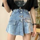 Mock Two-piece Denim Skorts