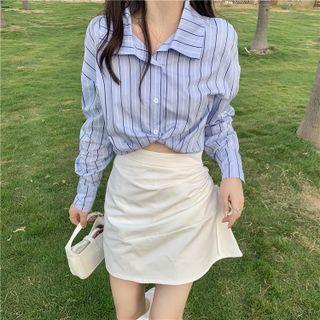 Twist-front Striped Crop Shirt