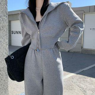 Zipper-details Brushed Hoodie / Wide-leg Sweatpants