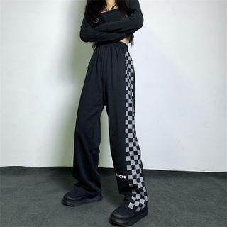 High-waist Plaid Straight Leg Wide-leg Pants