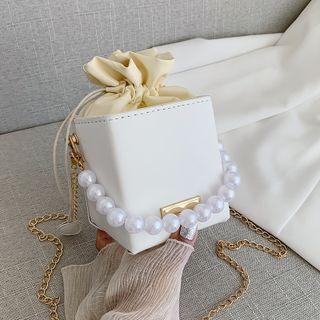 Faux Pearl Chain Mini Crossbody Bucket Bag