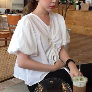 Short-sleeve Drawstring Top White - One Size