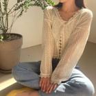 Drop-shoulder Perforated Crochet-lace Cardigan