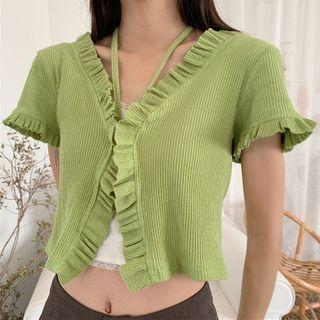 Short-sleeve Front Knot Ruffle T-shirt
