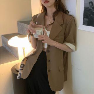 Elbow-sleeve Blazer Khaki - One Size