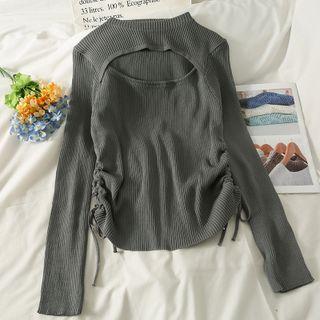 Window-front Drawstring-side Knit Top