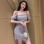 Short-sleeve Cold Shoulder Sheer Mini Dress