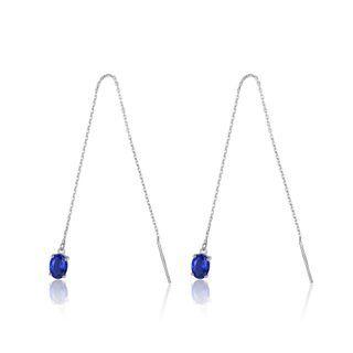 Sterling Silver Simple And Fashion Geometric Oval Tassel Earrings With Blue Cubic Zirconia Silver - One Size