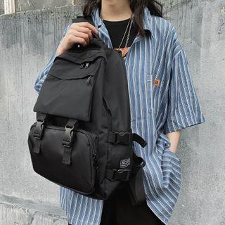 Pocket Detail Lightweight Backpack With Accessory - Black - One Size