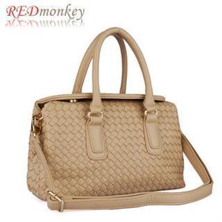 Faux Leather Woven Shoulder Bag