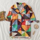 Short Sleeve Geo Print Shirt As Shown In Figure - One Size