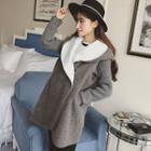 Knit-sleeve Hooded Fleece Coat