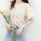 Short-sleeve Floral Print Blouse Yellow Floral - White - One Size