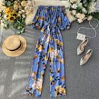Flower Print Off-shoulder Jumpsuit