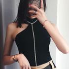 Knitted Halter Tank Top Black - One Size