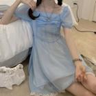 Short-sleeve Ruffle Trim Mesh Dress