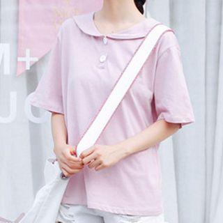 Collared Short-sleeve T-shirt Pink - One Size