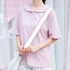 Collared Short-sleeve T-shirt Pink - One Size